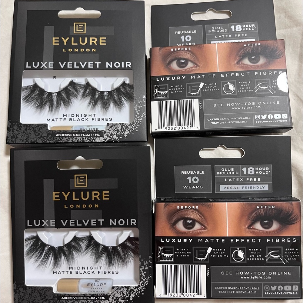 4 boxes Eylure London Luxe Velvet Noir False Lashes - Midnight Black